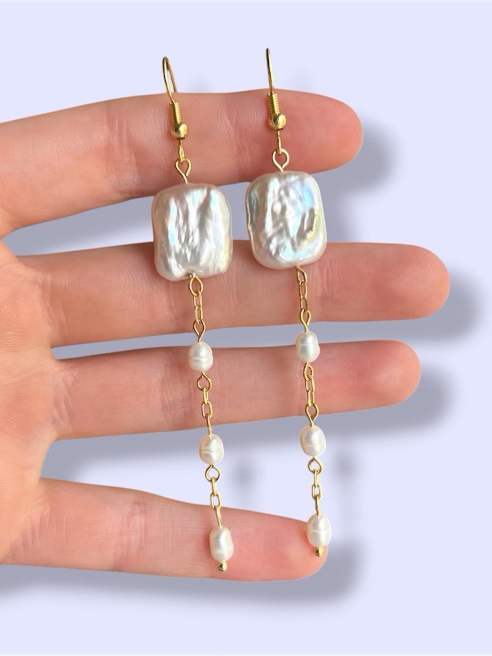 18K Gold-Plated Freshwater Pearl hook dangle earrings